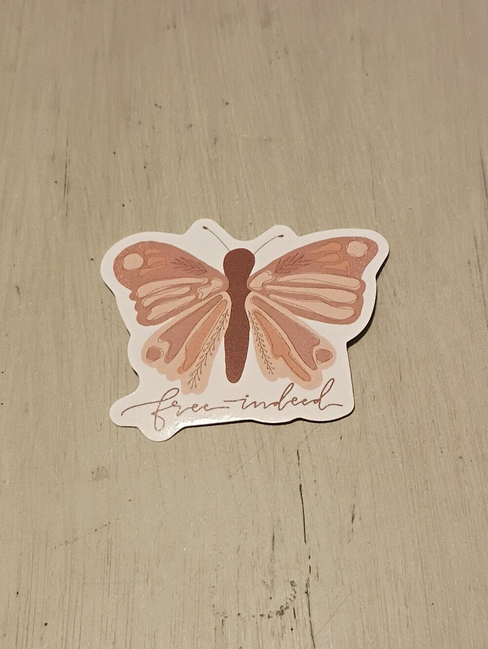 10/$10 Sticker Decal - Free Indeed - Butterfly - Tan & Cream - Brand New